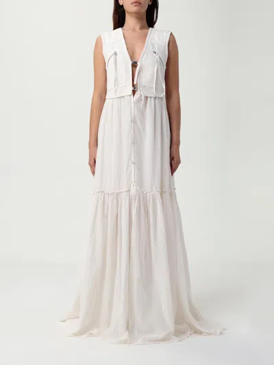 Pinko Andres White Cotton Voile Maxi Dress In White