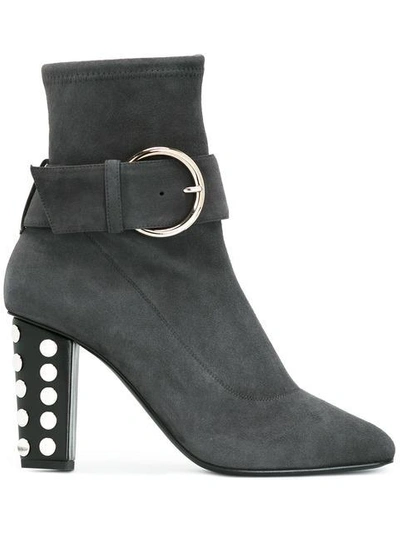Shop Giuseppe Zanotti Design Studded Heel Ankle Boots - Grey