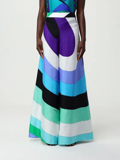 Pucci Maxi Pants With Iris Print In Multi