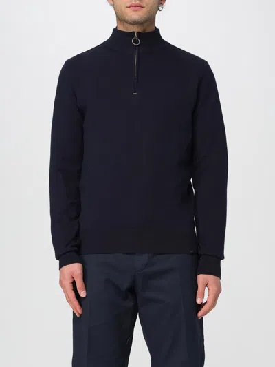 Paul & Shark Summer Wool Half-zip Sweater With Alcantara® Details In Blue