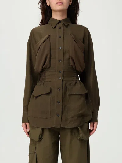 Pinko Linen Shirt Jacket With Four Patch Pockets In Brown