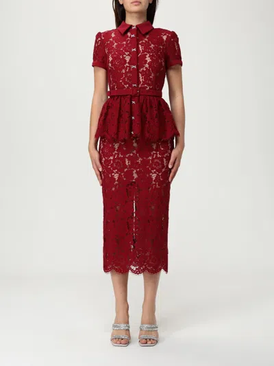 Self-portrait Bordeaux Lace Peplum Midi Dress In Burgundy