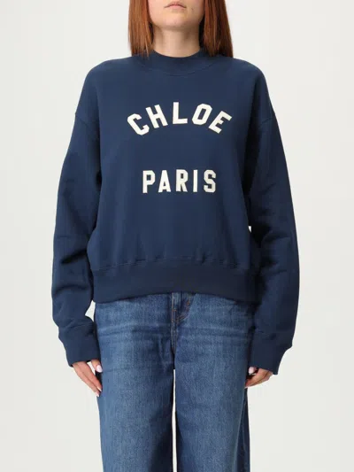 Chloé Crew Neck Logo Sweater In Blue