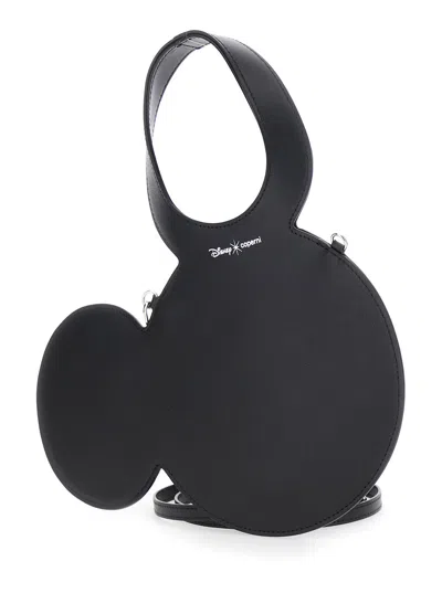 Coperni Mickey Black Handbag With Cut-out Handle And Logo Lettering On The Front In Leather