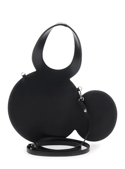 Coperni Mickey Black Handbag With Cut-out Handle And Logo Lettering On The Front In Leather