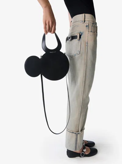 Coperni Mickey Black Handbag With Cut-out Handle And Logo Lettering On The Front In Leather