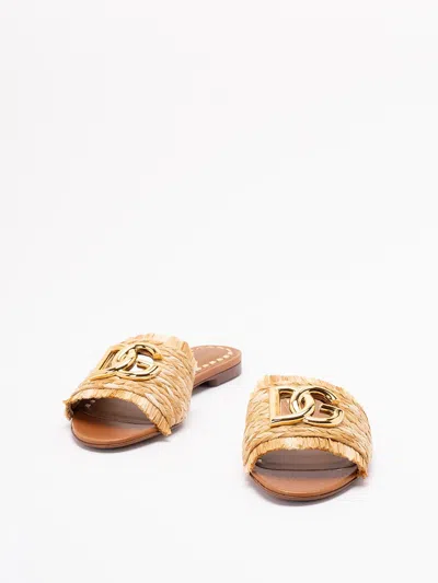 Dolce & Gabbana Rafia Braided Slipper In Neutral