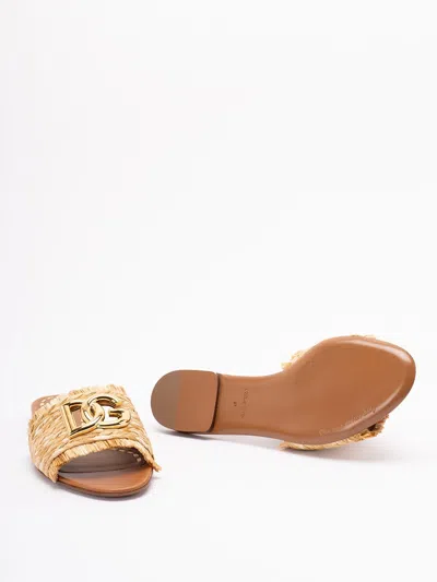 Dolce & Gabbana Rafia Braided Slipper In Neutral