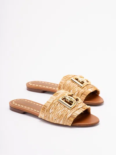 Dolce & Gabbana Rafia Braided Slipper In Neutral
