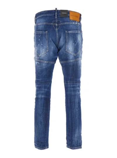 Dsquared2 Tidy Biker Blue Jeans With Paint Embellishments And Logo Patch On The Rear In Denim Man In Blue