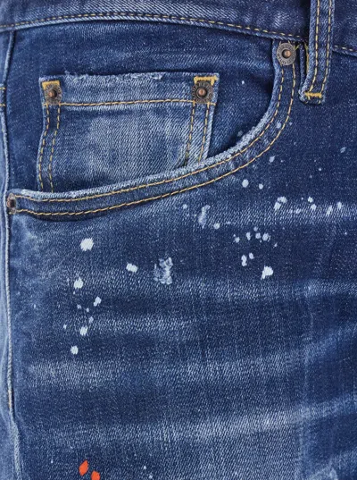 Dsquared2 Tidy Biker Blue Jeans With Paint Embellishments And Logo Patch On The Rear In Denim Man In Blue