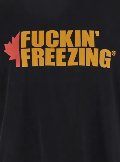 Dsquared2 Black Crewneck T-shirt With Print On The Front And Logo Lettering On The Rear In Black