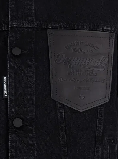 Dsquared2 Black Jacket With Classic Collar And Embossed Logo On The Front In Black