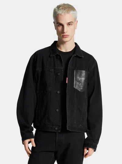 Dsquared2 Black Jacket With Classic Collar And Embossed Logo On The Front In Black