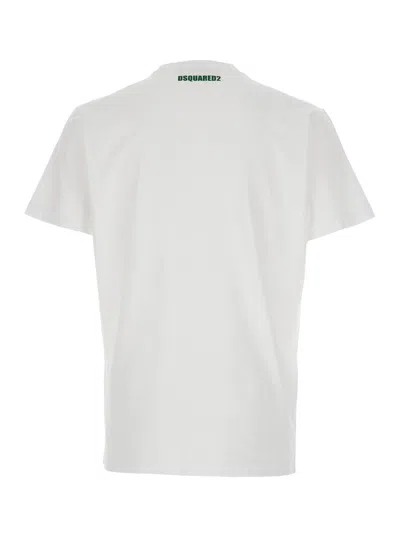 Dsquared2 White Crewneck T-shirt With Print On The Front And Logo Lettering On The Rear In White