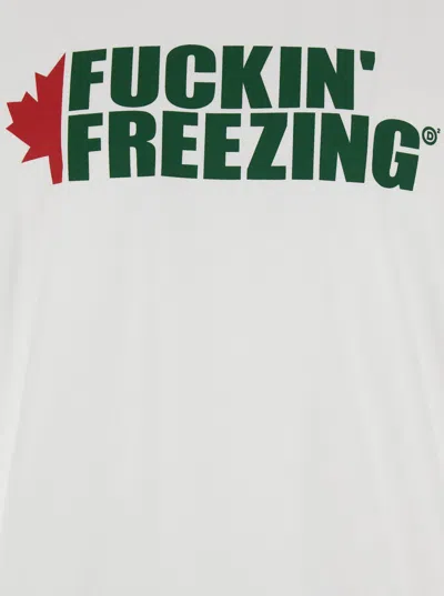 Dsquared2 White Crewneck T-shirt With Print On The Front And Logo Lettering On The Rear In White