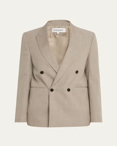 Frame Double Breasted Blazer In Brown