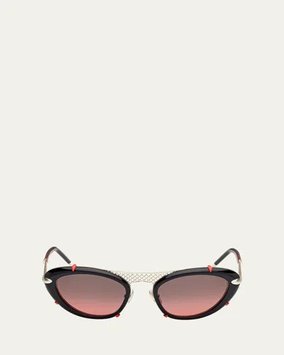 Christian Louboutin Spiked Oval Acetate Sunglasses In Black