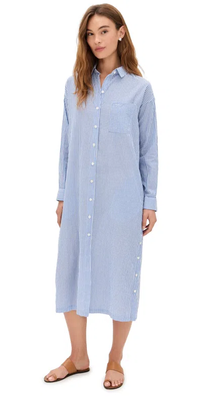 Alex Mill Kerry Stripe Long Sleeve Cotton Seersucker Midi Shirtdress In Blue
