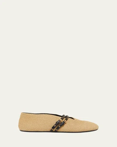 Alaïa Alaia Flat Ballerinas Natural Colour In Paper Straw Women In White