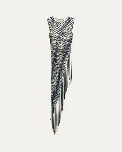 Gabriela Hearst Niamh Fishnet Asymmetric Fringe Tunic In Multi