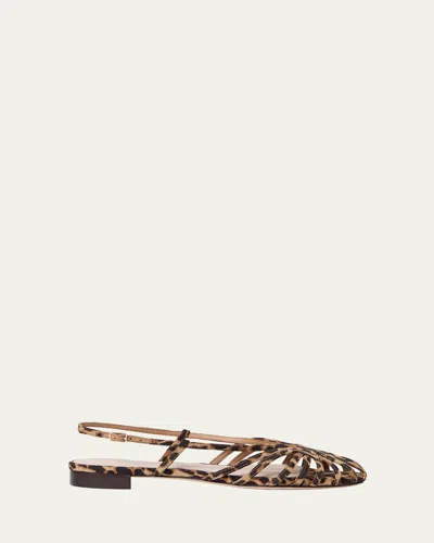 Loeffler Randall Devon Lattice Leopard Leather Slingback Sandals In Brown