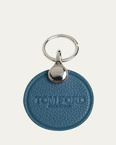 Tom Ford Men's Soft Grain Leather Logo Keyring In Blue
