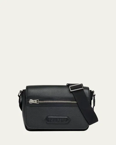 Tom Ford Men's Soft Grain Leather Flap Messenger Bag In Black