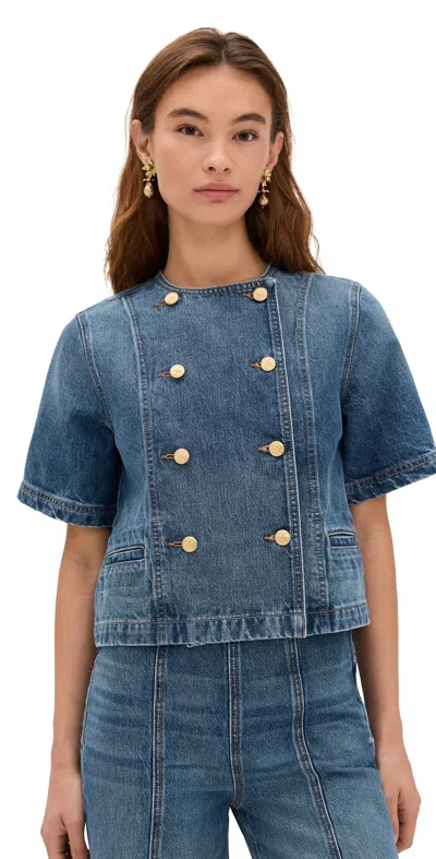 Ulla Johnson The Serge Short Sleeve Jacket In Danube In Blue