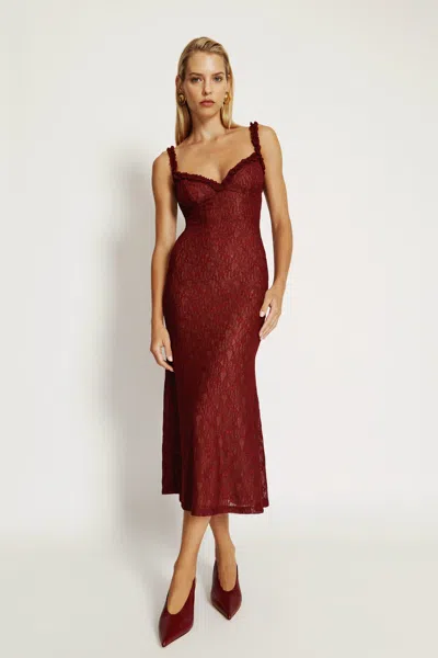 Bardot Alegra Sleeveless V-neck Stretch Lace Midi Dress In Red