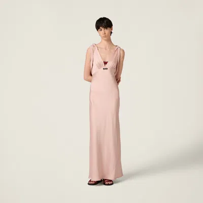 Miu Miu Satin Reverse Bow Draped Maxi Dress In Pink