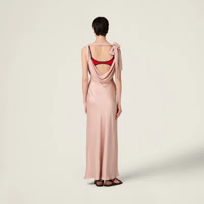 Miu Miu Satin Reverse Bow Draped Maxi Dress In Pink