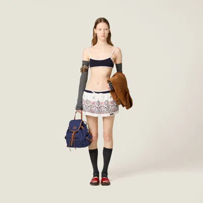 Miu Miu Slubbed Poplin Skirt With Print In Multi