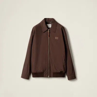 Miu Miu Ribbed Hem Cotton Blend Jacket In Brown