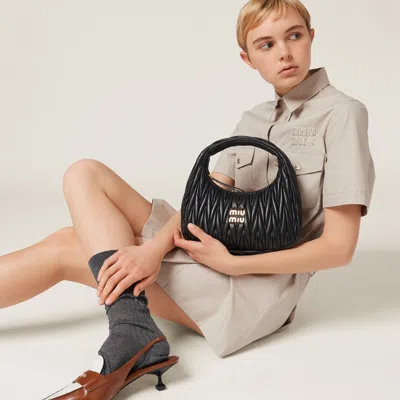 Miu Miu Black Wander Matelass Mini Shoulder Bag In Black