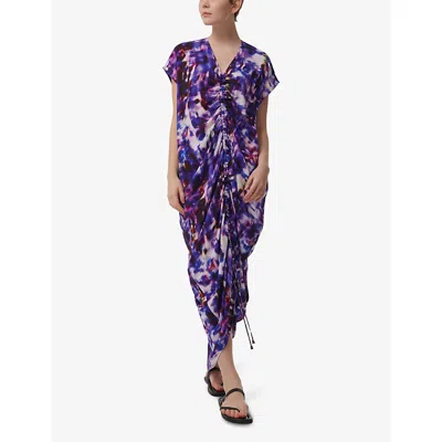 Leem Womens  Ruched-front Printed Woven Kaftan