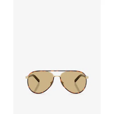 Prada Womens Gold Pr B57s Pilot-frame Steel Sunglasses In Neutral