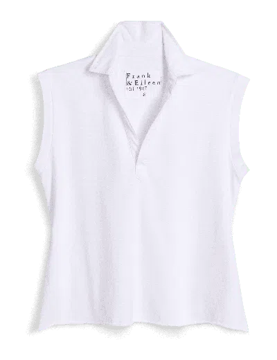 Frank & Eileen Sleeveless Collared Top In White
