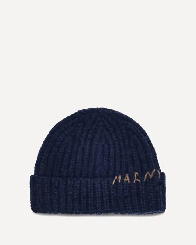 Marni Braided Wool Cap With Embroidery In Blue