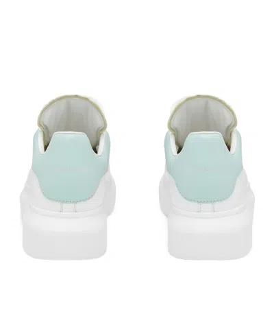 Alexander Mcqueen White Leather Sneakers With Sea Green Leather Heel In Animal Print