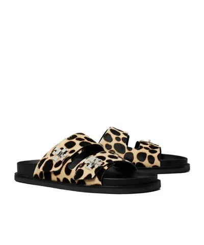Tory Burch Round Toe Double Strap Animal Print Sandals In Multi
