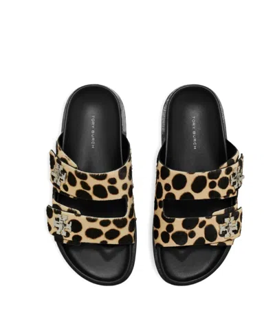 Tory Burch Round Toe Double Strap Animal Print Sandals In Multi
