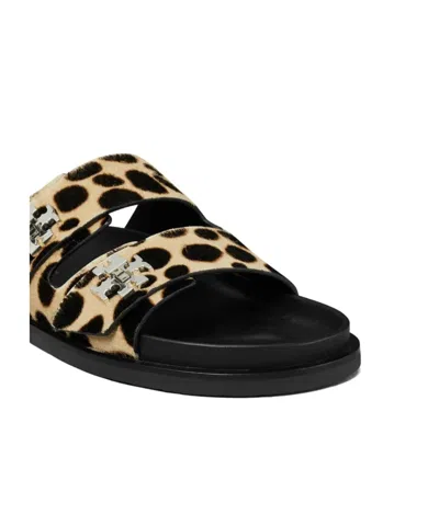Tory Burch Round Toe Double Strap Animal Print Sandals In Multi