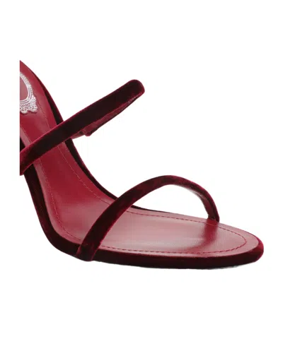 René Caovilla Spiral Design Velvet Heels With Ankle Wrap In Burgundy