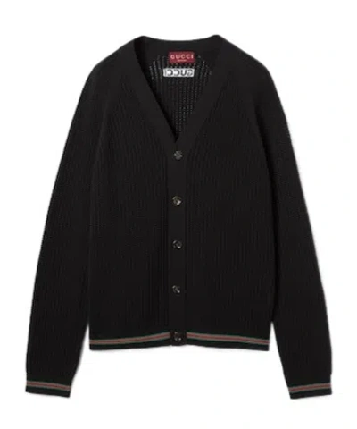Gucci Knitwear V Neck Striped Cuffs In Black
