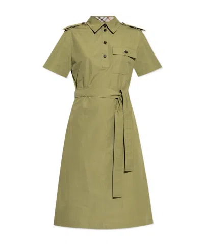 Burberry Belted Cotton Shirt Dress In Green