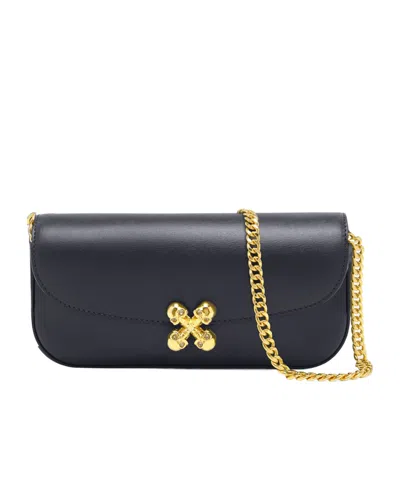 Alexander Mcqueen Black Leather Skull Flower Small Shoulder Bag In Animal Print