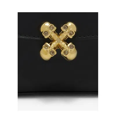 Alexander Mcqueen Black Leather Skull Flower Small Shoulder Bag In Animal Print