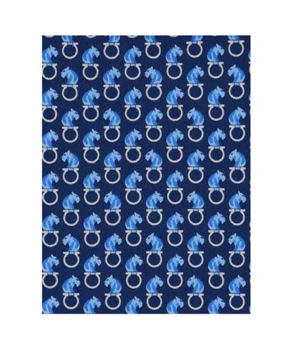 Ferragamo All-over Feline Print Silk Tie In Blue