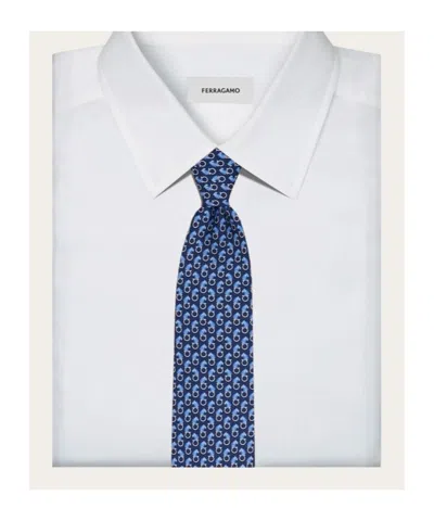 Ferragamo All-over Feline Print Silk Tie In Blue